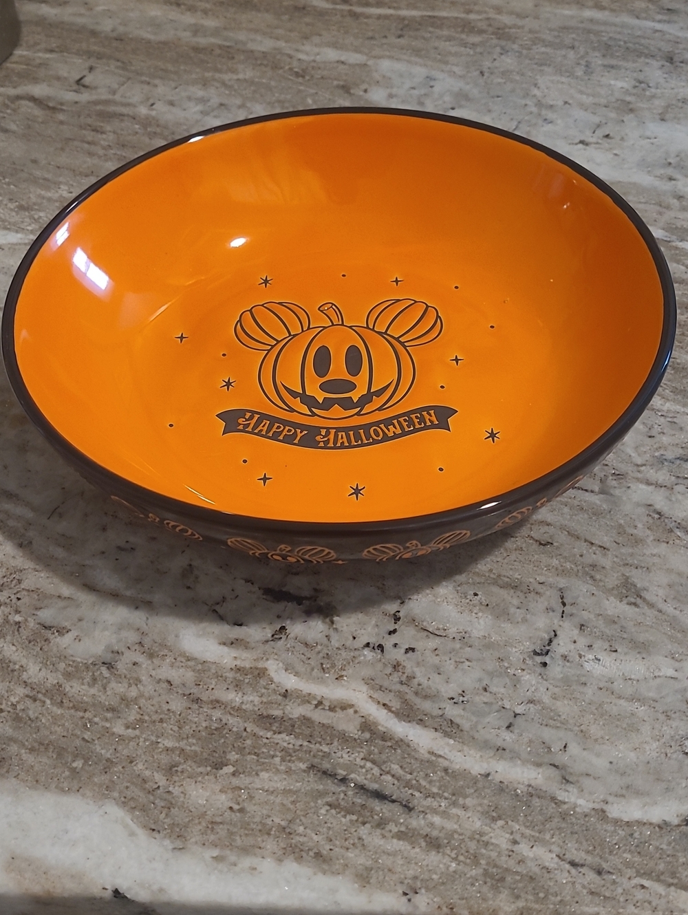 Happy Halloween Disney Mickey Pumpkin Ceramic Serving Bowl 8.5" Hand Painted